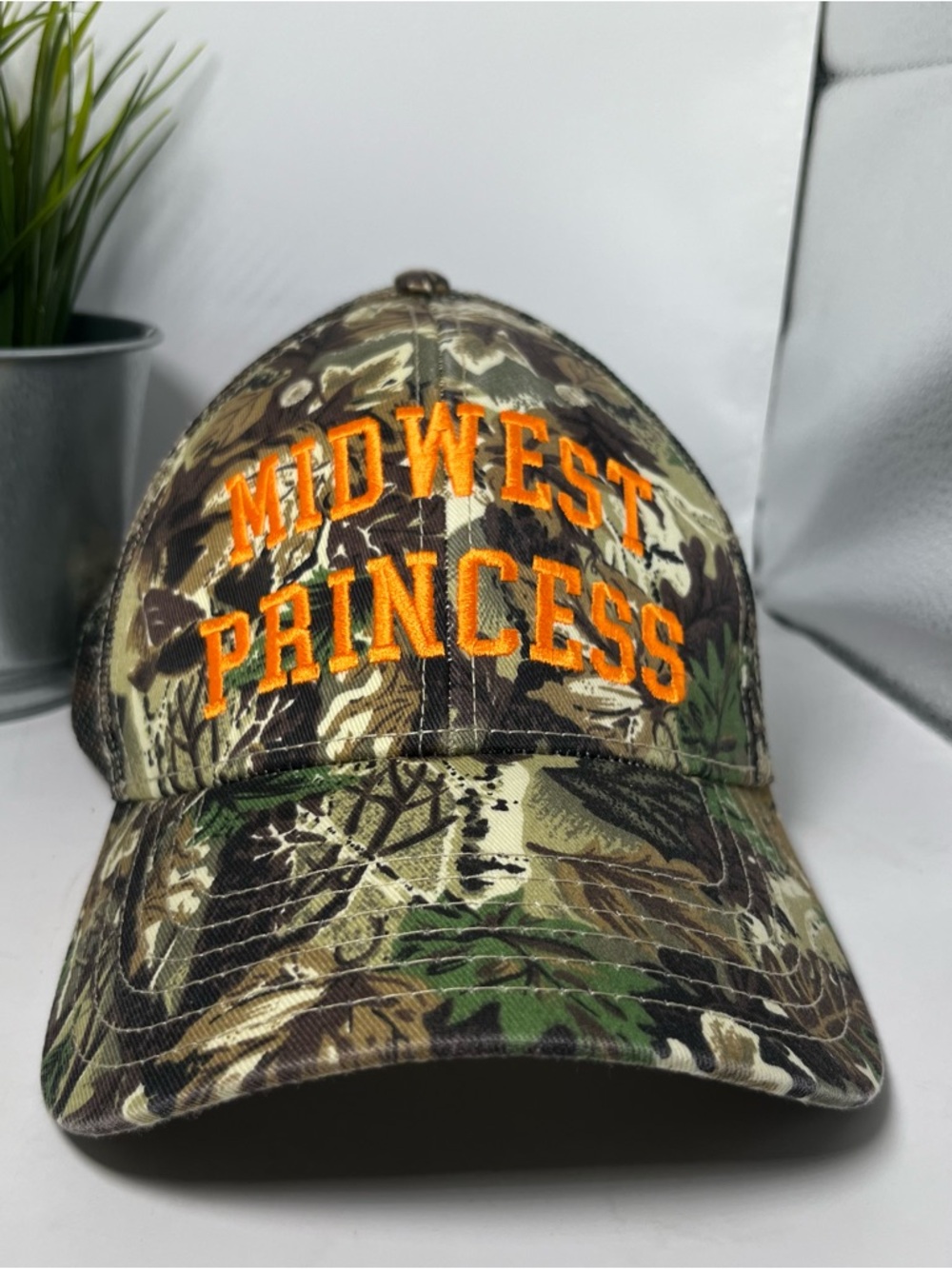 Midwest Princess Chappell Roan Camo Mesh Back Cap with Orange Embroidery